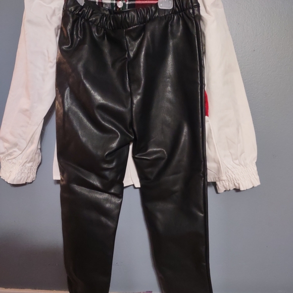 Wonder Nation Holiday 4t Red Plaid Flannel Top Black Faux Leather Pants NWT - Picture 9 of 11